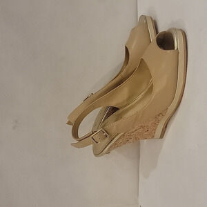 LILLY PULITZER WEDGE‎ HEEL OPEN TOE TAN LEATHER SHOES ( sz 7.5)